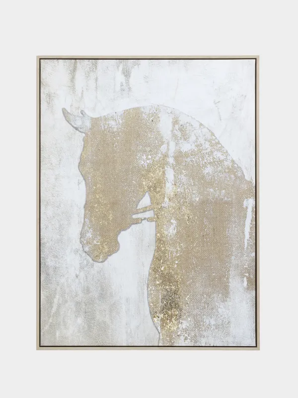 Картина в раме, 78х103 см, холст, золотисто-белая, Лошадь, Minimalist, image-0