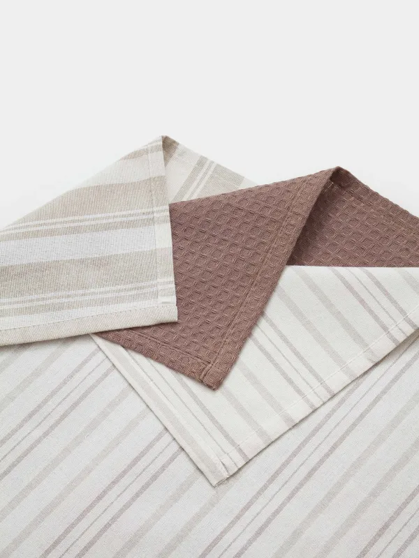 Полотенце кухонное, 40х60 см, 3 шт, хлопок, бежевое/коричневое, Полосы, Stripes kitchen, image-2