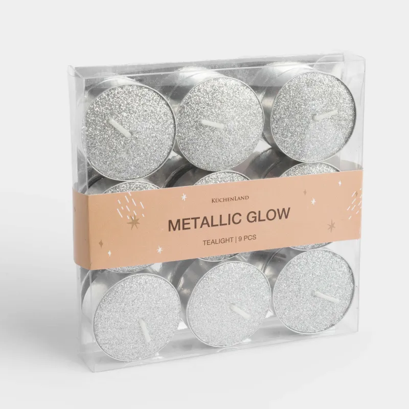 Свеча чайная, 4 см, 9 шт, серебристая, Metallic glow, image-2