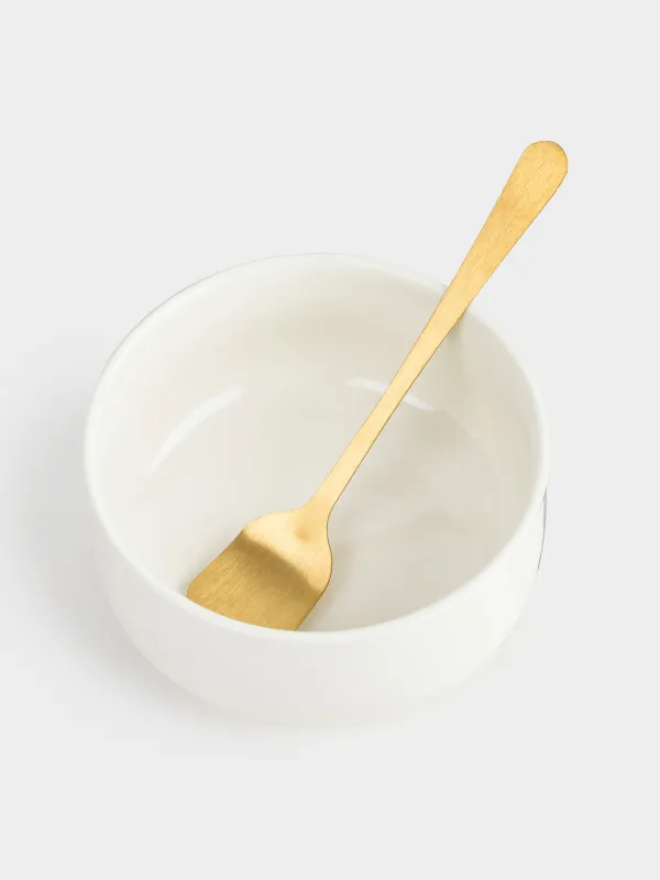 Пиала, 10х5 см, с ложкой, керамика/сталь, молочная/золотистая, Chalet gold, image-2