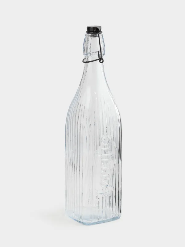 Бутылка для масла или уксуса, 1 л, с клипсой, стекло Р/металл, Clear title, image-1