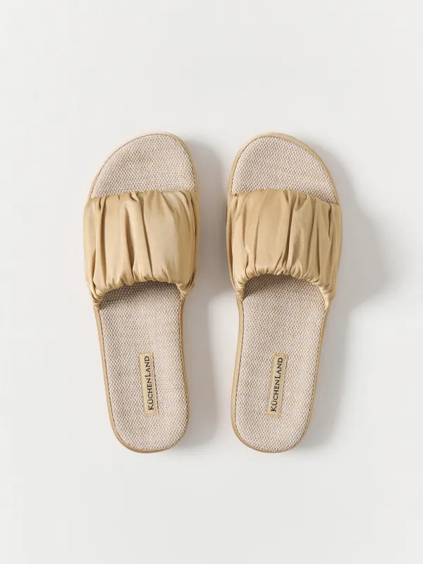 Тапочки женские, домашние, полиэстер/хлопок, бежевые, Everleigh, image-1
