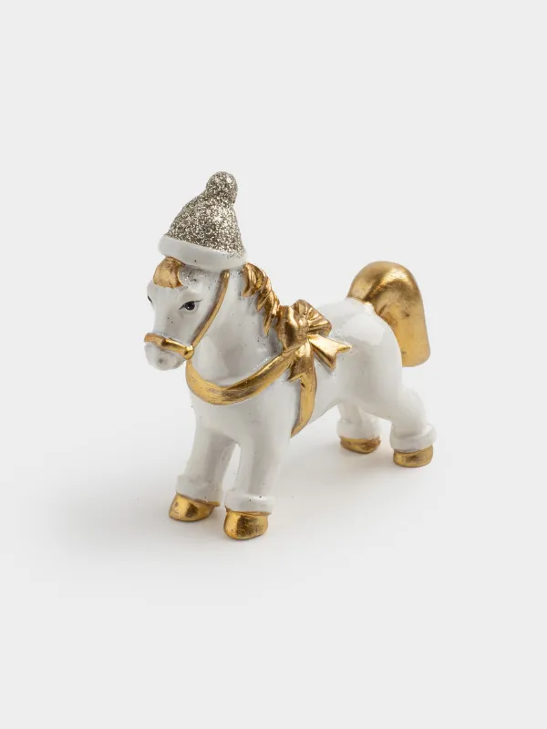 Статуэтка, 8 см, полирезин, молочно-золотистая, Лошадка в шапке, Horse christmas, image-2
