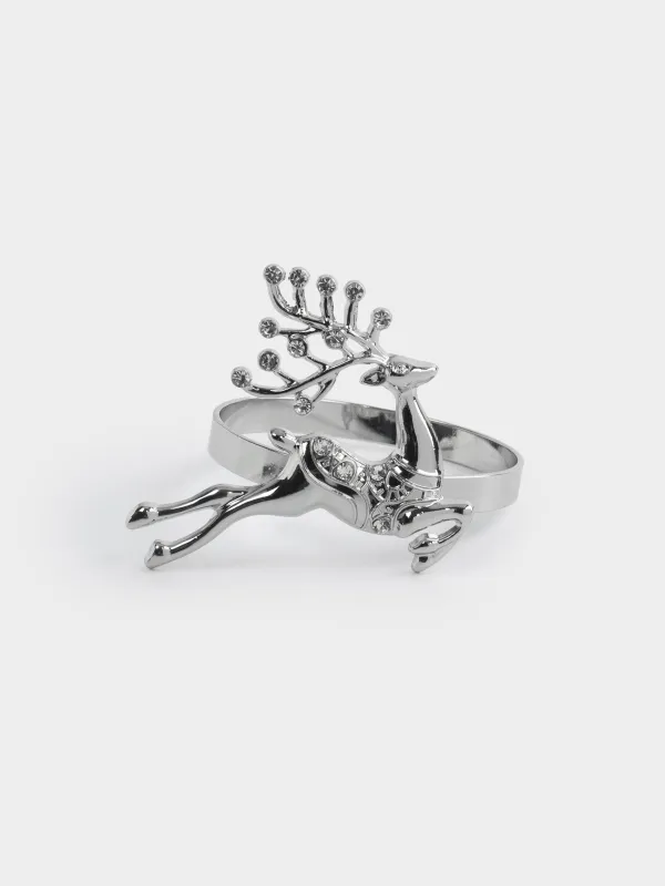 Кольцо для салфеток, 4 см, металл/стразы, серебристое, Олень, Arctic deer, image-1