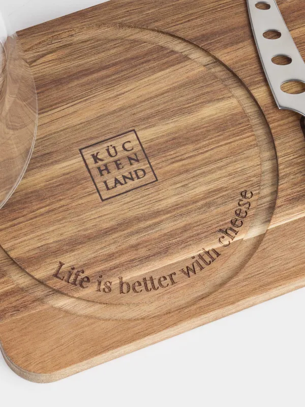 Набор для сыра, 3 пр, доска-блюдо/купол, сталь/дерево/стекло, Noble tree, image-5