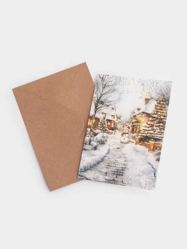 Открытка подарочная, 12х17 см, бумага, серебристая, Зимний город, Snowy house, image-5