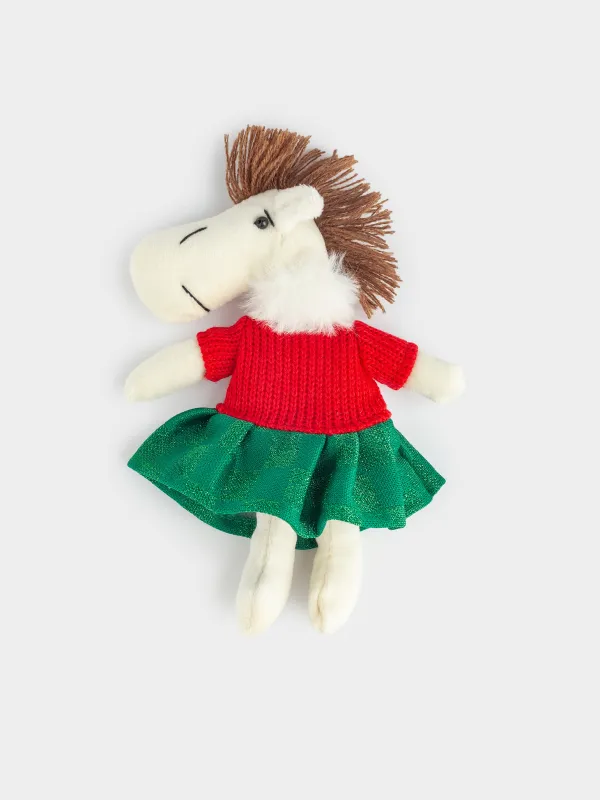 Магнит, 18 см, мягкий, полиэстер, бежевый, Лошадь в зеленом платье, Cute horse, image-0