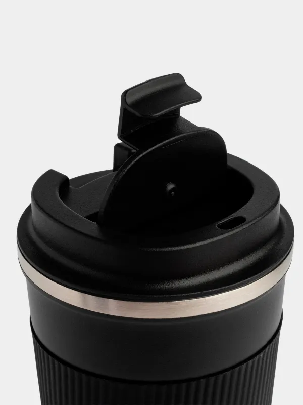 Термокружка, 450 мл, с зарфом, сталь/пластик/силикон, черная, Coffee life, image-4