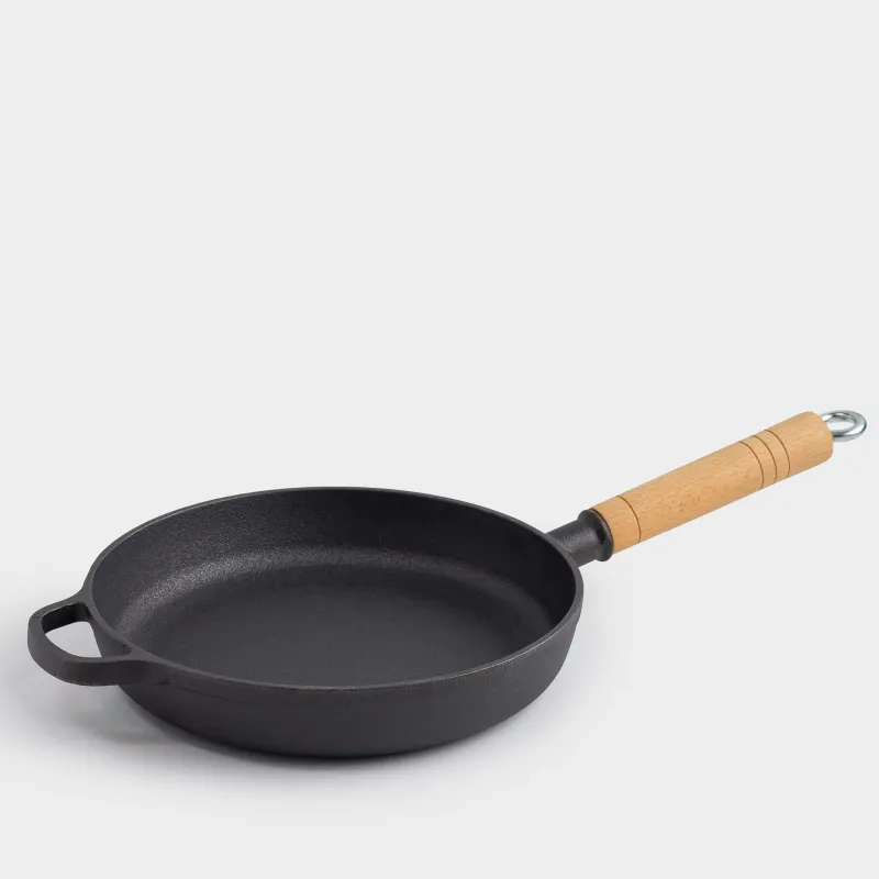 Сковорода, 24 см, чугун/дерево, черная, Authentic