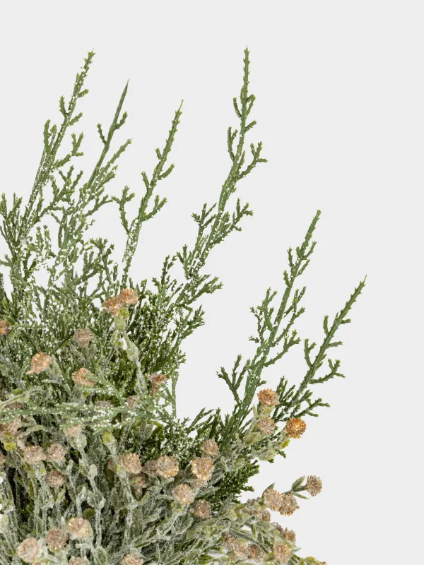 Букет декоративный, 40 см, пластик, Хвоя с золотистыми цветами, Conifer decor, image-3