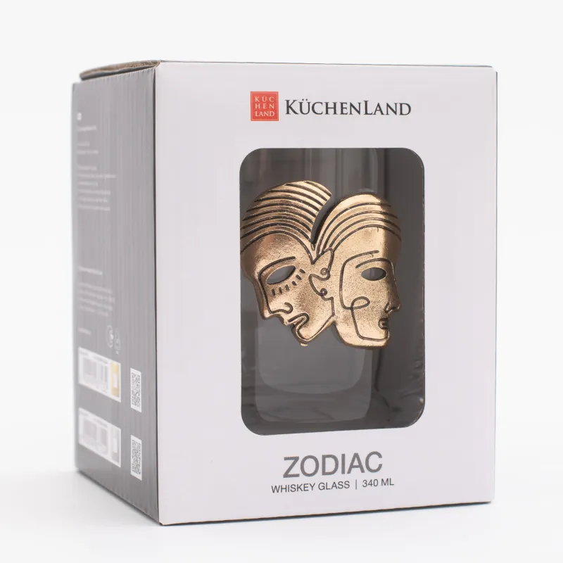 Стакан для виски, 10 см, 340 мл, стекло/металл, золотистый, Близнецы, Zodiac, image-5