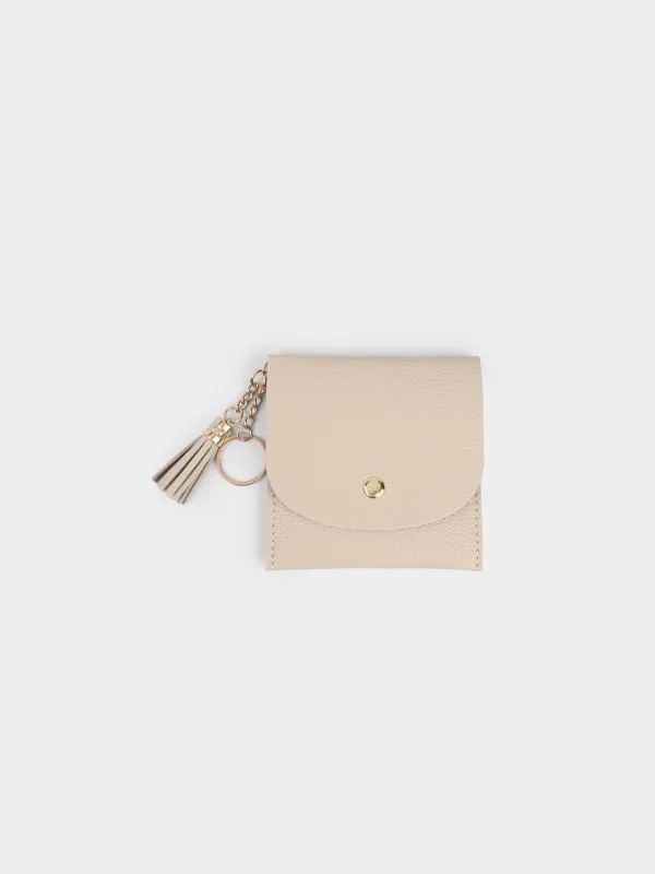 Кошелек женский, 10х10 см, на кнопке, с кисточкой, полиуретан, молочный, Memo, image-0