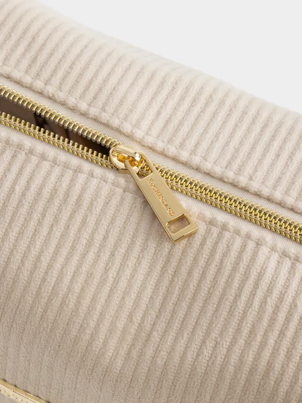 Косметичка, 21х15 см, в рубчик, бархат, бежевая, Moire, image-4