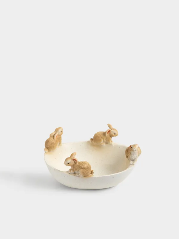 Блюдо декоративное, 18х13х9 см, полирезин, бело-коричневое, Кролики, Easter lace, image-1