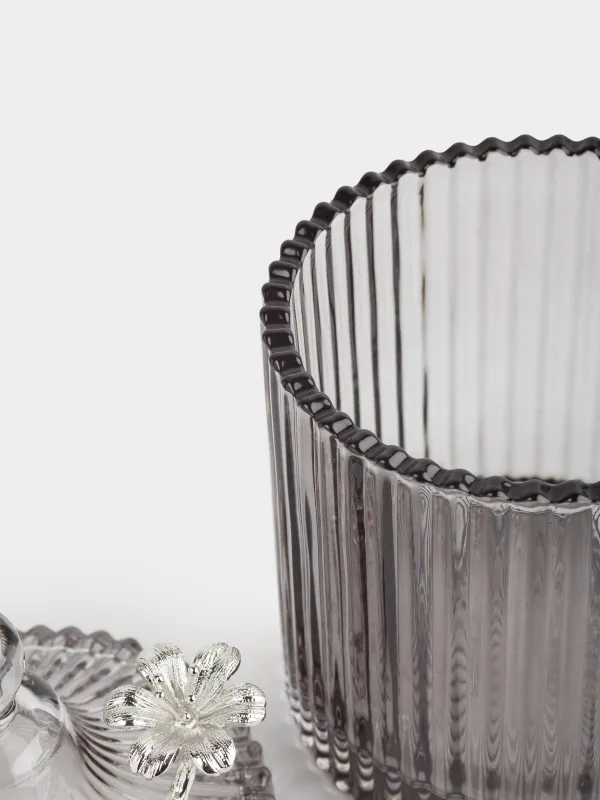 Емкость для хранения, 17х11 см, 500 мл, с крышкой, стекло Р/металл, серая, Цветок, Selene, image-3