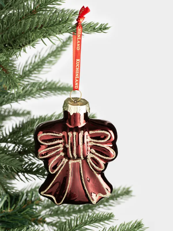 Игрушка елочная, 8х9 см, стекло, с блестками, бордовая, Бант, Figure christmas, image-3