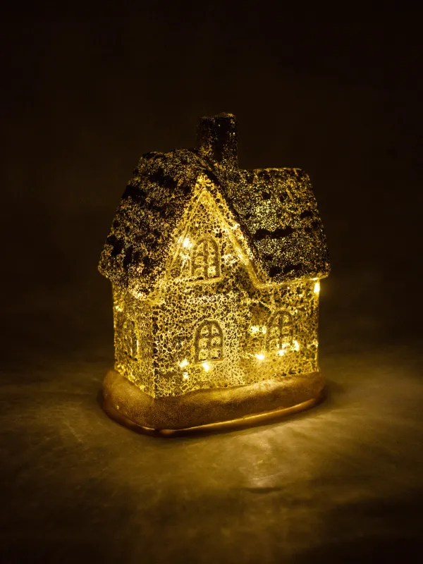 Статуэтка с подсветкой, 14х18 см, стекло, шампань, Домик, Snow sparks, image-7