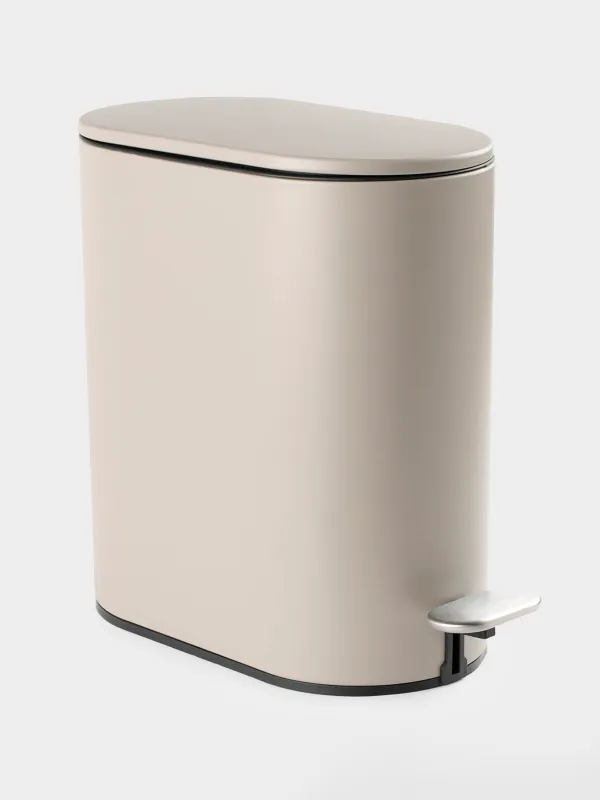 Емкость для мусора, 5 л, с педалью, сталь/пластик, бежево-серая, Giza, image-0