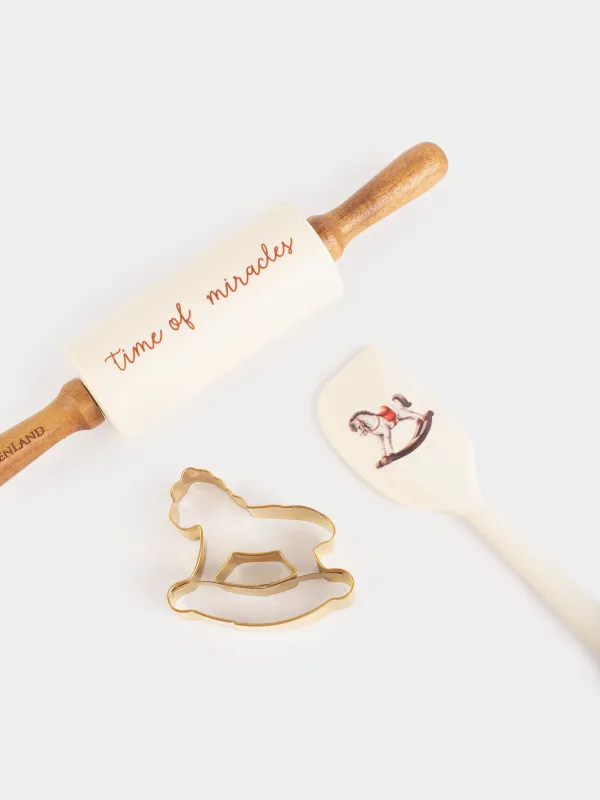 Набор для выпечки, 3 пр, скалка/лопатка/форма, силикон/дерево/сталь, Лошадка, Bakery gold, image-1