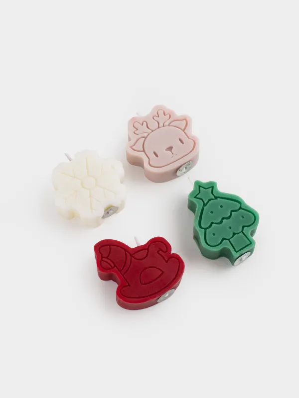 Свеча, 5 см, 4 шт, цветной микс, Лошадка/Снежинка/Олень/Елка, Shape candle, image-2