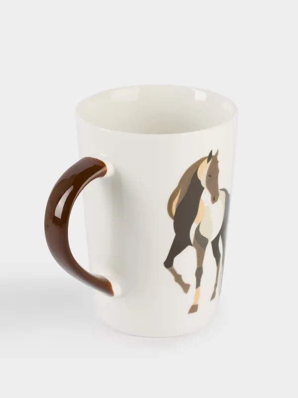 Кружка, 420 мл, фарфор N, бело-коричневая, Конь, Horse art, image-1