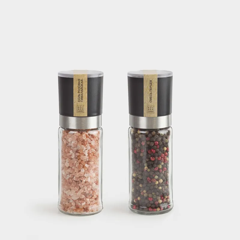 Мельница для специй, 16 см, 2 шт, механическая, стекло/пластик, Соль/Перец, Spices