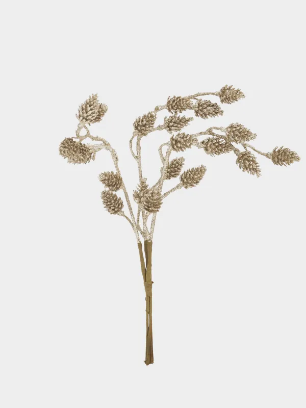 Ветка декоративная, 34 см, Золотистые шишки, Conifer delice, image-0