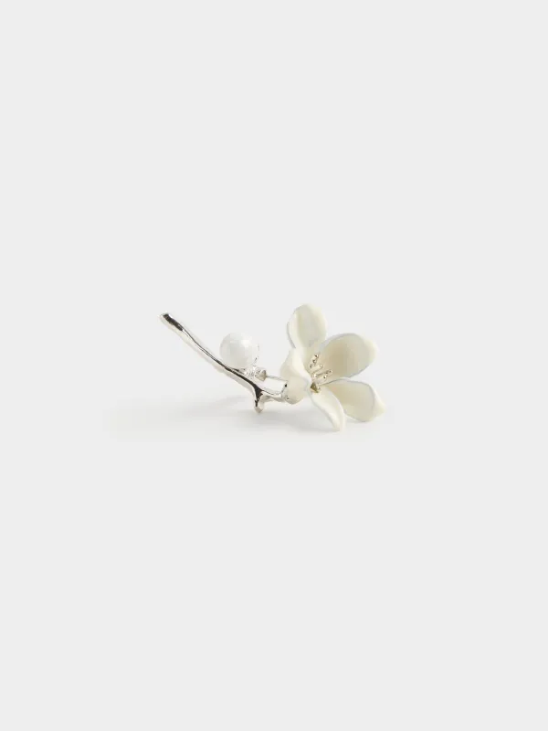 Брошь, 6 см, металл/пластик, серебристая, Цветок, Jewelry flower, image-1