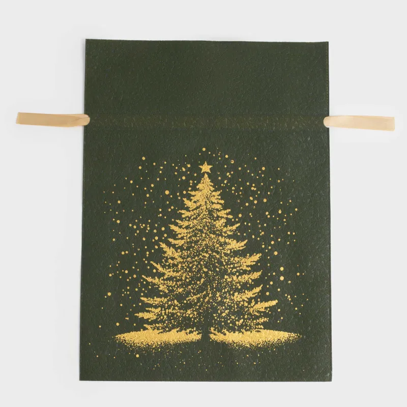 Мешок подарочный, 40х56 см, с завязками, полипропилен, зеленый, Ель, Night spruce