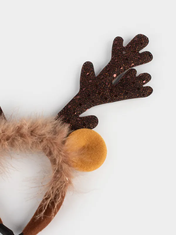 Ободок для животных, 30x30 см, полиэстер/пластик, коричневый, Рога оленя, Christmas pet, image-2