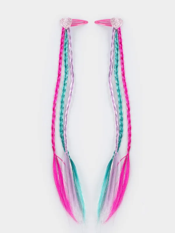 Заколка для волос, 42 см, 2 шт, детская, с прядями, полиуретан/металл, Сердце, Hairstyle, image-0