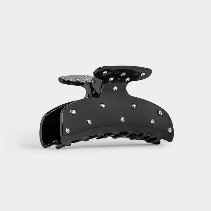 Заколка для волос, 9 см, акрил/металл, черная, Крабик в стразах, Hair basic