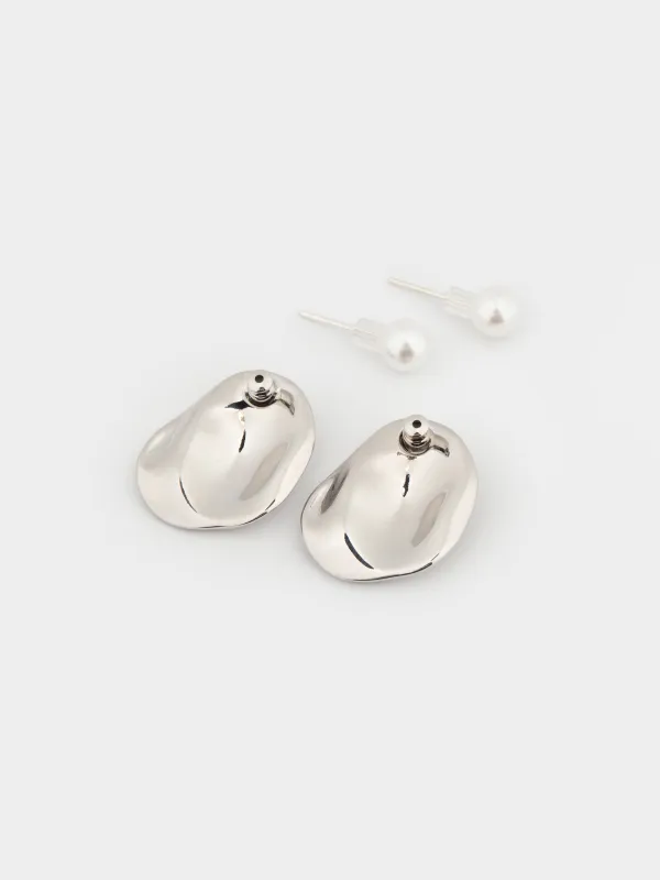 Серьги-пусеты, 2 см, 2 шт, металл/пластик, серебристые, Мятый эффект, Jewelry, image-3