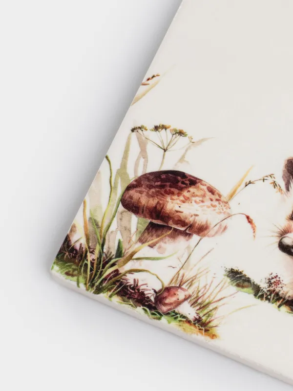 Подставка под кружку, 11х11 см, квадратная, керамика/пробка, белая, Еж, Forest hedgehog, image-3
