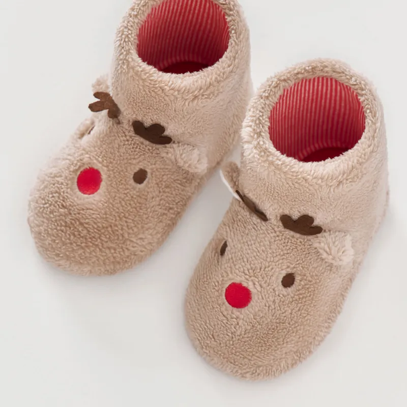 Тапочки детские, домашние, высокие, флис/полиэстер, бежевые, Reindeer
