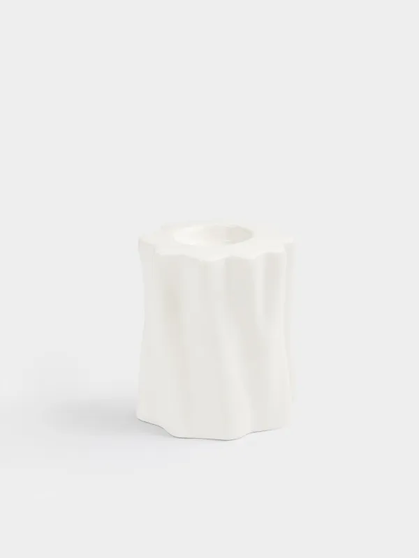 Подсвечник, 8x10 см, для чайной свечи, керамика D, молочный, Волнистый край, Crumple, image-0