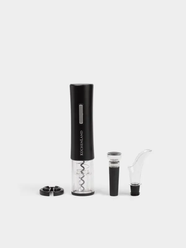 Набор винный, 4 пр, с вакуумной пробкой, пластик/сталь, LED W, черный, Bar, image-0