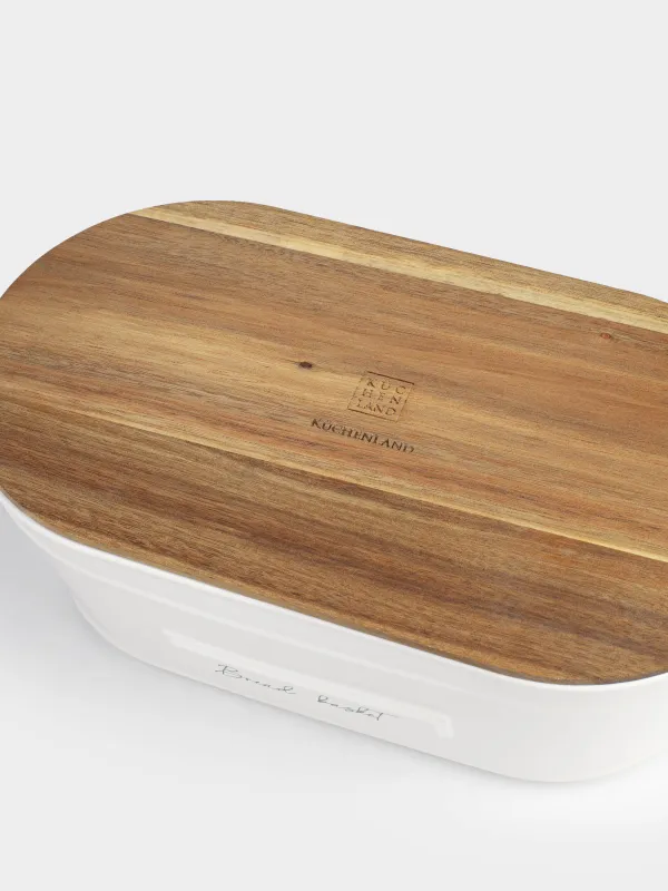 Хлебница, 33х17х13 см, с разделочной доской, керамика/дерево, овальная, молочная, Home stories, image-4