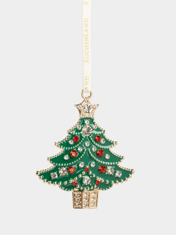 Игрушка елочная, 8 см, металл/стразы, зеленая, Елка со звездой, Figure christmas, image-0