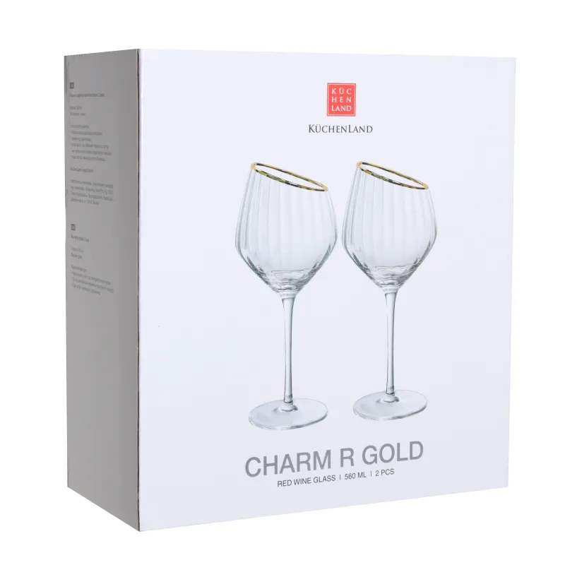 Бокал для красного вина, 560 мл, 2 шт, стекло, с золотистым кантом, Charm R gold, image-2