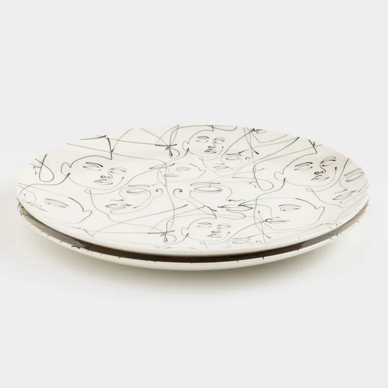 Тарелка обеденная, 27 см, 2 шт, фарфор N, молочная, Абстрактные лица, Face, image-1