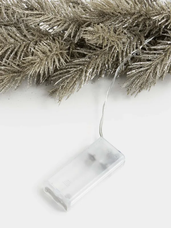 Ветка-гирлянда декоративная, 1,5 м, с подсветкой, пластик, шампань, Ель, Conifer champagne, image-4