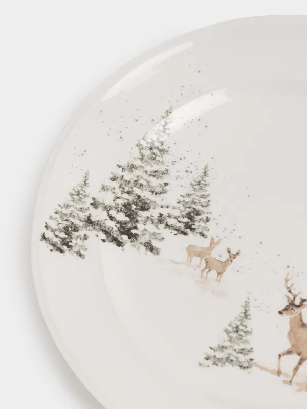 Тарелка обеденная, 27 см, керамика, белая, Олени в снежном лесу, Woodland story, image-3