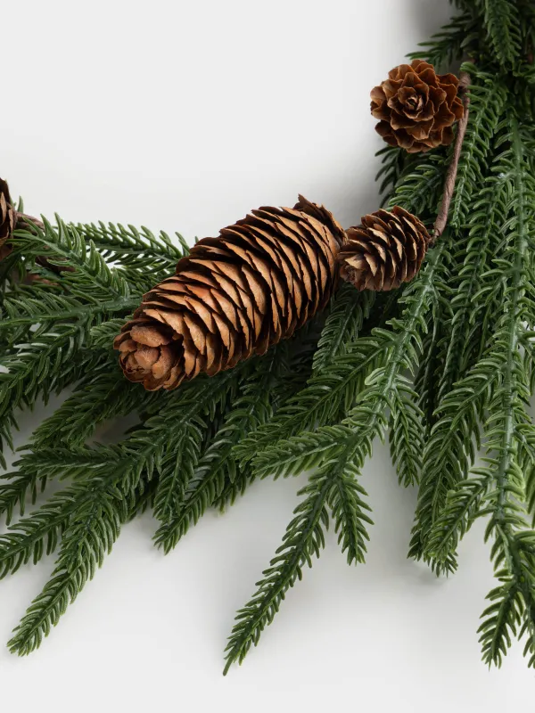 Венок рождественский, 49 см, Ель с шишками, Conifer decor, image-2