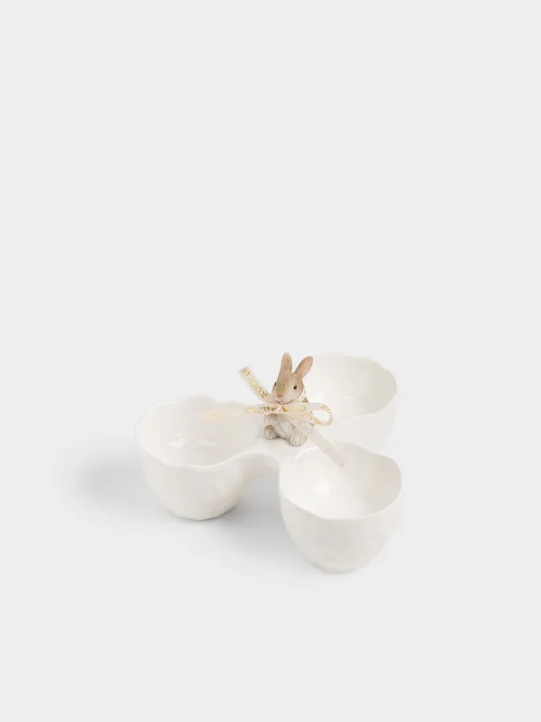 Блюдо пасхальное, 11х8 см, 3 отд, фарфор P/полирезин, белое, Кролик, Rustic Easter, image-1