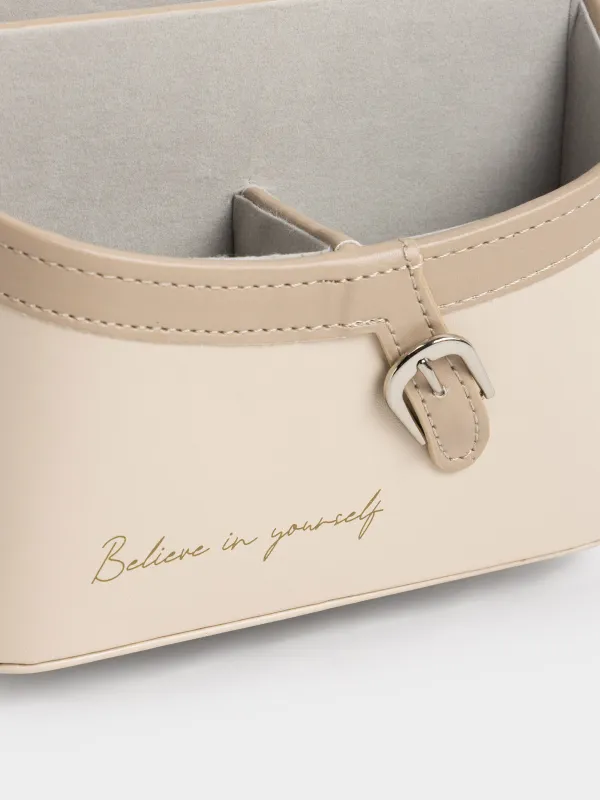 Органайзер для косметики, 19х15 см, вращающийся, 5 отд, искусственная кожа, бежевый, Beauty print, image-2