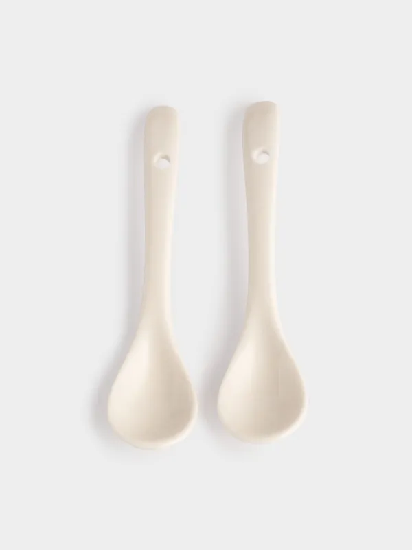 Банка для сыпучих продуктов, 250 мл, 2 шт, с ложками, на подставке, керамика/бамбук, белая, Keep, image-4