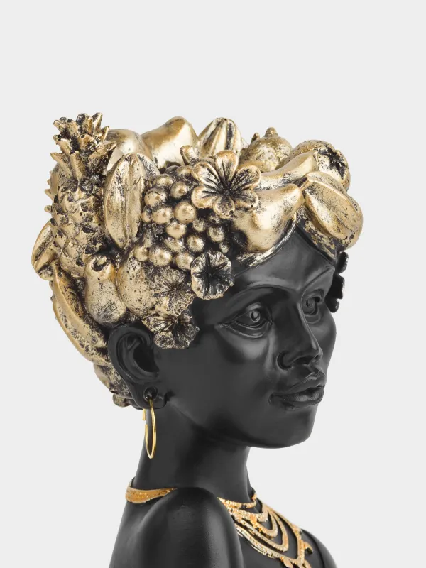 Ваза декоративная, 19 см, полирезин, черно-золотистая, Девушка с фруктами, Ethnic girls, image-3