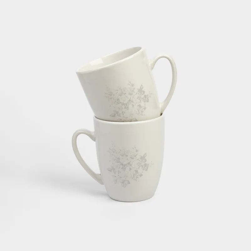 Кружка, 360 мл, 2 шт, Серые цветы, Gentle flowers