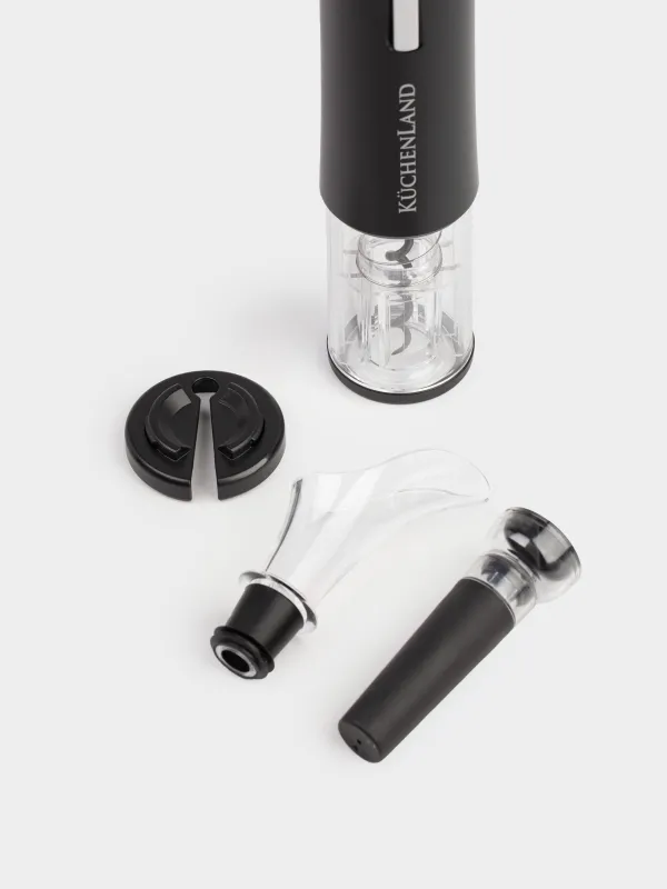 Набор винный, 4 пр, с вакуумной пробкой, пластик/сталь, LED W, черный, Bar, image-1